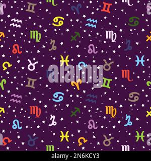 Colored Background with signs of the zodiac. Astrology seamless pattern with zodiac signs Stock Vector