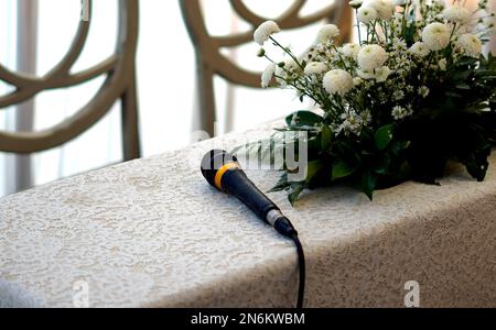 microphone on table for wedding procession Stock Photo