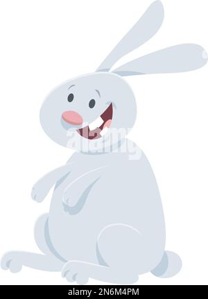 Cartoon illustration of happy white rabbit comic animal character Stock Vector