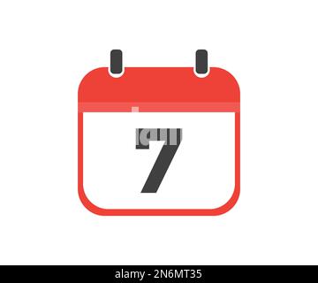 Simple calendar with date 7, day seven logo design. Calendar icon flat day 7. Reminder symbol. Event schedule date. Meeting appointment time vector. Stock Vector