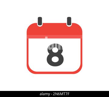 Simple calendar with date 8, day eight logo design. Calendar icon flat day 8. Reminder symbol. Event schedule date. Meeting appointment time vector. Stock Vector