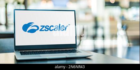 POZNAN, POL - MAY 4, 2022: Laptop computer displaying logo of Zscaler, a cloud security company, headquartered in San Jose, California Stock Photo