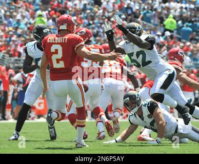 Jacksonville Jaguars linebacker J.T. Thomas is seen on the sidelines during  an NFL football game against the Cleveland Browns Sunday, Dec. 1, 2013, in  Cleveland. Jacksonville won 32-28. (AP Photo/David Richard Stock