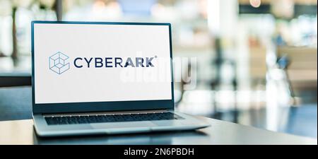 POZNAN, POL - DEC 28, 2022: Laptop computer displaying logo of CyberArk, an information security company offering identity management. Stock Photo