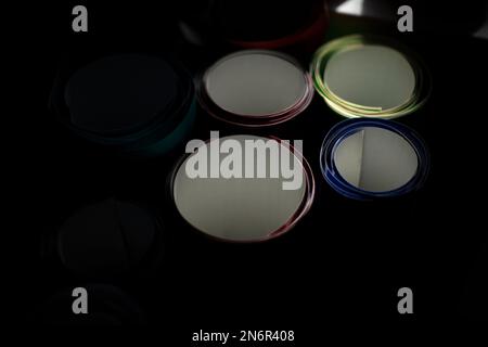 Film of different colors. Rolls of paper. Creative material for work. Paper in stock. Stock Photo