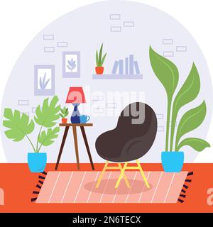 Urban Greenery at Home concept, Cozy Home Garden furnished in Hygge style vector color icon design, Green Office symbol, Eco Friendly Workspace sign Stock Vector
