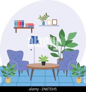 Biophilic learning space concept, psychiatrist office vector color icon design, Green Office symbol, Eco Friendly Workspace sign, Modern interior Stock Vector