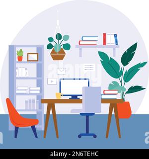 Librarian Room decor concept, Biophilic Office vector color icon design, Green Office symbol, Eco Friendly Workspace sign, Modern interior design Stock Vector