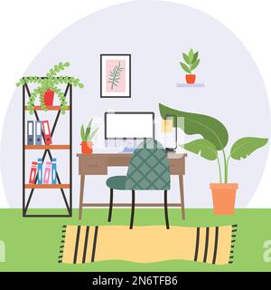 psychoanalyst office concept,  bioinspired interior decor vector color icon design, Green Office symbol, Eco Friendly Workspace sign, Modern interior Stock Vector