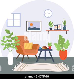 Apartment interior with armchair concept, Cosy study room vector color icon design, Green Office symbol, Eco Friendly Workspace sign, Modern interior Stock Vector