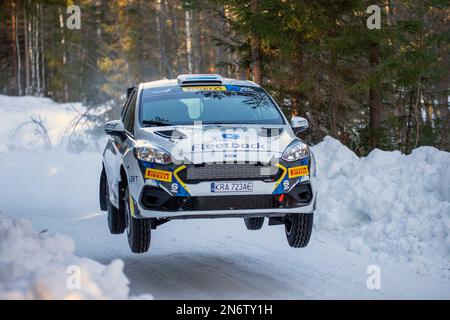 UMEÅ 20230210 Grégoire Munster, Luxembourg and Louis Louka, Belgium, Ford Fiesta Rally3, WRC3 & JWRC, during Friday's competitions in the Swedish Rall Stock Photo