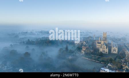 Picture dated February 6th shows Ely Cathedral in Cambridgeshire,known as the Ship of the Fens, shrouded in fog on  Monday  morning.  Majestic Ely Cat Stock Photo