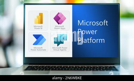 POZNAN, POL - MAY 24, 2022: Laptop computer displaying logo of ...
