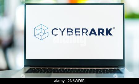 POZNAN, POL - DEC 28, 2022: Laptop computer displaying logo of CyberArk, an information security company offering identity management. Stock Photo