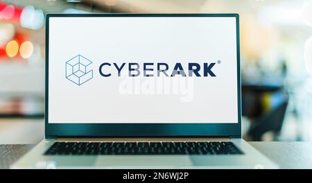 POZNAN, POL - DEC 28, 2022: Laptop computer displaying logo of CyberArk, an information security company offering identity management. Stock Photo
