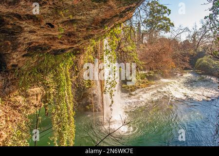 Looking out at Upper Duden Waterfall Antalya Turkey in January Stock Photo