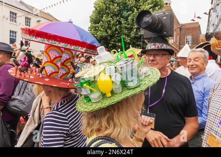 England, Dorset, Bridport, The Annual Bridport Hat Festival, Colourful Hats Stock Photo