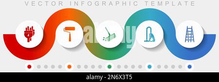 House services infographic vector template with icon set, miscellaneous icons such as plug, paint roller, broom, vacuum cleaner and ladder for webdesi Stock Vector