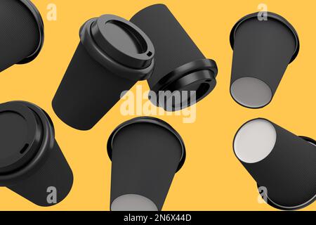 Set of paper coffee cups with cover for cappuccino, americano, espresso ...