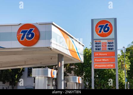 A picture of a 76 gas station. Stock Photo
