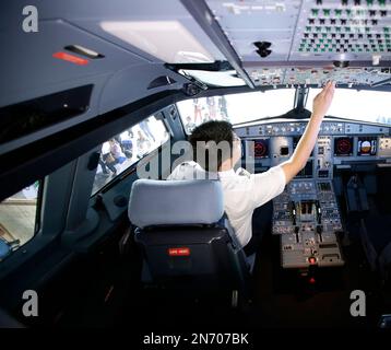 The new Airbus A330-200 cockpit simulator is set up on the Lufthansa ...