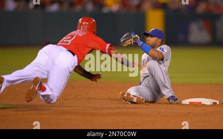 Houston Astros' Evan Gattis during the fourth inning of a baseball game  against the Los Angeles Angels, Tuesday, June 23, 2015, in Anaheim, Calif.  (AP Photo/Jae C. Hong Stock Photo - Alamy