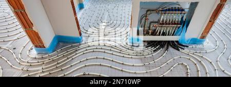 underfloor heating system in construction of new residential house Stock Photo