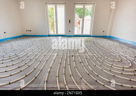 underfloor heating system in construction of new residential house Stock Photo