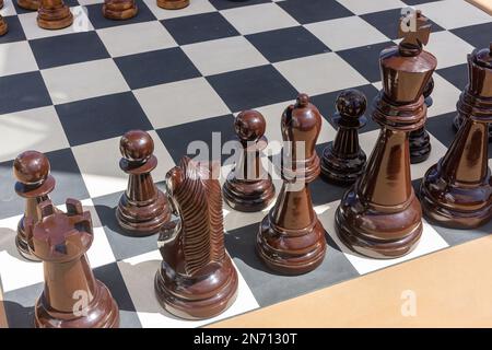 Giant chess pieces on deck of P&O Arvia cruise ship, Lesser Antilles, Caribbean Stock Photo