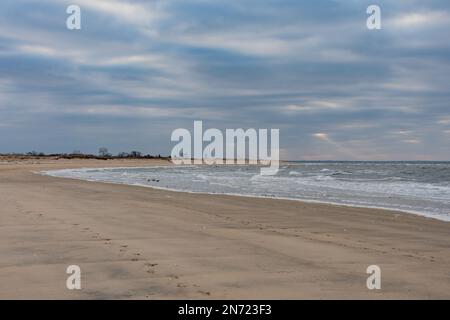 A Winter Afternoon Walk on North Beach, Sandy Hook NJ USA, Middletown Township, New Jersey Stock Photo