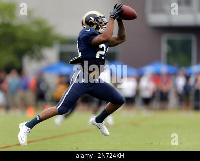 St. Louis Rams running back Isaiah Pead catches a pass during training camp  at the NFL football team's practice facility Monday, July 29, 2013, in St.  Louis. (AP Photo/Jeff Roberson Stock Photo 