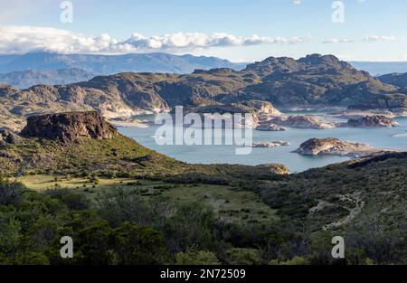 Beautiful Laguna Verde near Chile Chico in the morning, Traveling Chile on the Carretera Austral Stock Photo