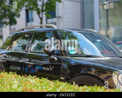 Munich, Germany - August 5, 2022 : Car Sharing Share Now is German car sharing company formed from merger of Car2Go and DriveNow. Stock Photo