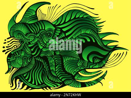 Cyberpunk style abstract pattern , bright green gradient color on yellow background. Fantastic decorative element for design party, invitation, poster Stock Vector