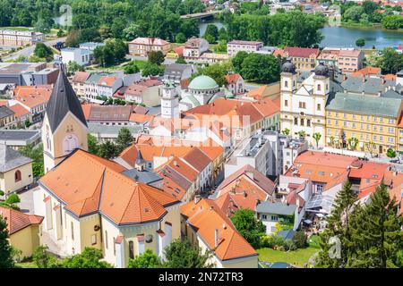 Trencin (Trentschin), Trencin Old Town from castle in Slovakia Stock Photo