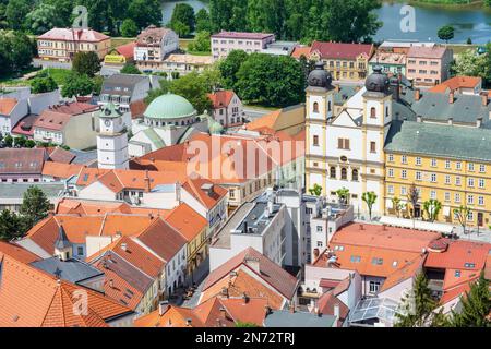 Trencin (Trentschin), Trencin Old Town from castle in Slovakia Stock Photo