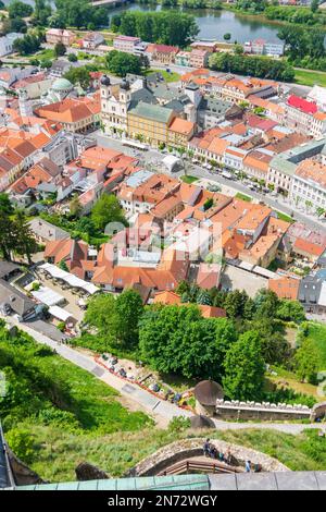 Trencin (Trentschin), Trencin Old Town from castle in Slovakia Stock Photo