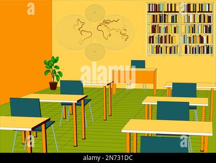 yellow classroom vector illustration. indoor classroom Stock Vector