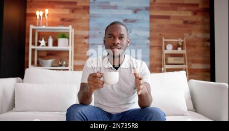African American Business Man Virtual Coffee Break Stock Photo