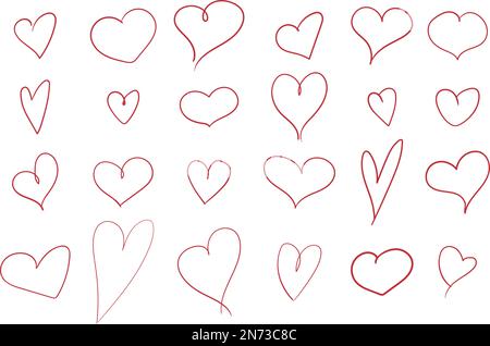 Hand drawn heart collection. Doodle simple hearts in different shapes. Love theme Stock Vector