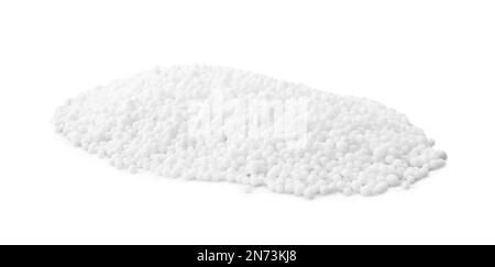 Pellets of ammonium nitrate on light grey background. Mineral fertilizer Stock Photo