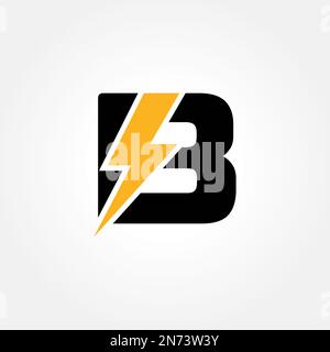 B Letter Logo With Lightning Thunder Bolt Vector Design. Electric Bolt Letter B Logo Vector Illustration. Stock Vector