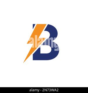B Letter Logo With Lightning Thunder Bolt Vector Design. Electric Bolt Letter B Logo Vector Illustration. Stock Vector