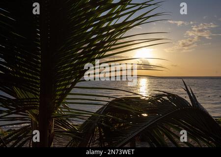 The sunset at the Flic en Flac Beach, Mauritius, Africa Stock Photo