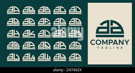 Modern half circle letter A logo design set. Abstract curve AA A letter logo. Stock Vector