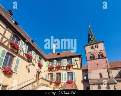 Turckheim (Türkheim), Town Hall, church Sainte-Anne in Alsace (Elsass), Haut-Rhin (Oberelsass), France Stock Photo