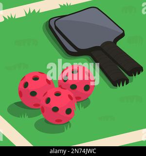 Concept Of Pickleball Equipment, Rackets, Balls For Sport Activity Vector Illustration In Flat Style Stock Vector