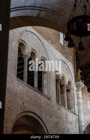 Bari, Italy, Inside of famous basilica San Nicola in Bari, burial place of Saint Nicholas, Southern Italy Stock Photo