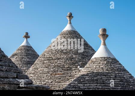 Scenic roofs of houses in historic Trulli district in Alberobello, Southern Italy Stock Photo