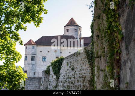 Beautiful medieval courts of Burghausen Castle in Bavaria, Germany Stock Photo